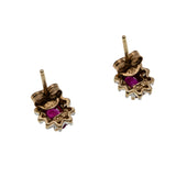 Crimson Classics - Vintage 10K Gold Natural Ruby & Diamond Cluster Stud Earrings (VE420)