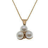 Snowdrops - Vintage 10K Gold Cultured Saltwater Japanese Akoya Pearl 'Bespoke' Pendant & 14K Gold Chain (VP234)