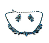 Bluer Than Blue - Vintage Signed 'Sherman' Rhodium Plate Austrian Swarovski Crystal Rhinestone Necklace & Clip-On Earring Set (VN191)