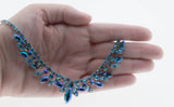 Bluer Than Blue - Vintage Signed 'Sherman' Rhodium Plate Austrian Swarovski Crystal Rhinestone Necklace & Clip-On Earring Set (VN191)