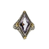 Lilac Elegance - Art Deco 14K White & Yellow Gold 'Rose De France' Amethyst & Natural Seed Pearl Filigree Ring (ADR265)