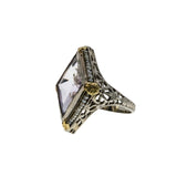 Lilac Elegance - Art Deco 14K White & Yellow Gold 'Rose De France' Amethyst & Natural Seed Pearl Filigree Ring (ADR265)