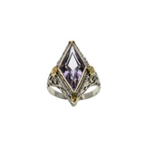 Lilac Elegance - Art Deco 14K White & Yellow Gold 'Rose De France' Amethyst & Natural Seed Pearl Filigree Ring (ADR265)