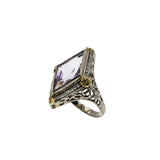 Lilac Elegance - Art Deco 14K White & Yellow Gold 'Rose De France' Amethyst & Natural Seed Pearl Filigree Ring (ADR265)