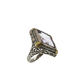 Lilac Elegance - Art Deco 14K White & Yellow Gold 'Rose De France' Amethyst & Natural Seed Pearl Filigree Ring (ADR265)