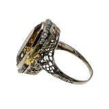 Sun Kissed - Art Deco 14K White & Yellow Gold Citrine & Natural Seed Pearl Filigree Ring (ADR266)