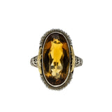 Sun Kissed - Art Deco 14K White & Yellow Gold Citrine & Natural Seed Pearl Filigree Ring (ADR266)