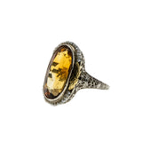 Sun Kissed - Art Deco 14K White & Yellow Gold Citrine & Natural Seed Pearl Filigree Ring (ADR266)