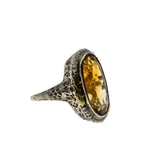 Sun Kissed - Art Deco 14K White & Yellow Gold Citrine & Natural Seed Pearl Filigree Ring (ADR266)