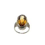 Sun Kissed - Art Deco 14K White & Yellow Gold Citrine & Natural Seed Pearl Filigree Ring (ADR266)