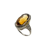 Sun Kissed - Art Deco 14K White & Yellow Gold Citrine & Natural Seed Pearl Filigree Ring (ADR266)