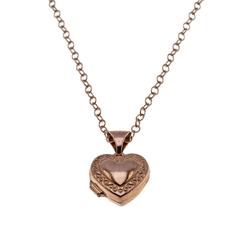 I Love You - Estate 14K Rose Gold Engraved Petite Heart Locket Pendant & 14K Rose Gold filled Chain (EP074)