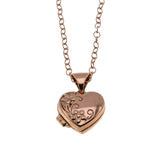 Sweetheart - Estate 14K Rose Gold Engraved Floral Petite Heart Locket Pendant & 14L Rose Gold Filled Chain (EP075)