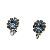 Blue Sky - Vintage Rhodium Plate Blue & White Crystal Rhinestone Cluster Clip-On Earrings (VE424)