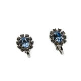 Blue Sky - Vintage Rhodium Plate Blue & White Crystal Rhinestone Cluster Clip-On Earrings (VE424)