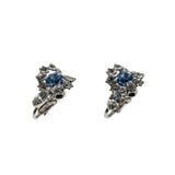 A Touch Of Blue - Vintage Rhodium Plate Blue & white Crystal Rhinestone Clip-On Earrings (VE425)