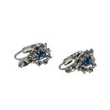 A Touch Of Blue - Vintage Rhodium Plate Blue & white Crystal Rhinestone Clip-On Earrings (VE425)