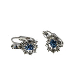 A Touch Of Blue - Vintage Rhodium Plate Blue & white Crystal Rhinestone Clip-On Earrings (VE425)