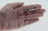 A Touch Of Blue - Vintage Rhodium Plate Blue & white Crystal Rhinestone Clip-On Earrings (VE425)