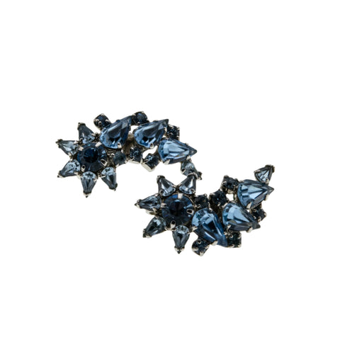 Shooting Star - Vintage Signed 'KEYES' Rhodium Plate French Blue Crystal Rhinestone Clip-On Earrings (VE426)