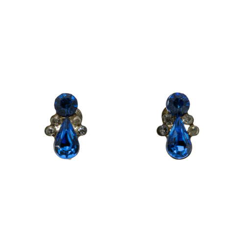 Sapphire Blue - Art Deco Signed 'CORO' Brass Crystal Rhinestone Screw-Back Earrings (ADE038)