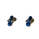 Sapphire Blue - Art Deco Signed 'CORO' Brass Crystal Rhinestone Screw-Back Earrings (ADE038)