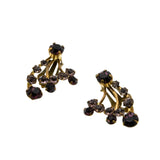 Plum Hues - Vintage Brass Austrian Crystal Rhinestone Flower Spray Clip- On Earrings (VE427)