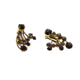 Plum Hues - Vintage Brass Austrian Crystal Rhinestone Flower Spray Clip- On Earrings (VE427)