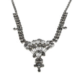 Fan Fair- Vintage Rhodium Plated Crystal Rhinestone Fan Necklace (VN193)