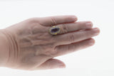 Plums & Violets - Art Deco 14K White & yellow Gold Natural Amethyst & Pearl 'Forget-Me-Knot' Filigree Ring (ADR269)