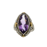 Plums & Violets - Art Deco 14K White & yellow Gold Natural Amethyst & Pearl 'Forget-Me-Knot' Filigree Ring (ADR269)