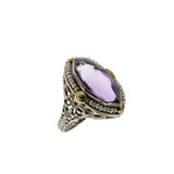 Plums & Violets - Art Deco 14K White & yellow Gold Natural Amethyst & Pearl 'Forget-Me-Knot' Filigree Ring (ADR269)