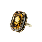 Golden Days - Art Deco 14K Yellow & Rose Gold Natural Citrine & Pearl 'Forget-Me-Knot' Filigree Ring (ADR270)