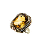 Golden Days - Art Deco 14K Yellow & Rose Gold Natural Citrine & Pearl 'Forget-Me-Knot' Filigree Ring (ADR270)