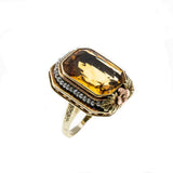 Golden Days - Art Deco 14K Yellow & Rose Gold Natural Citrine & Pearl 'Forget-Me-Knot' Filigree Ring (ADR270)