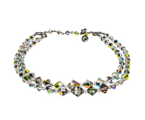 Rainbow Jewel - Vintage Silver Plate Over Brass Austrian Swarovski Aurora Borealis Crystal Necklace (VN196)