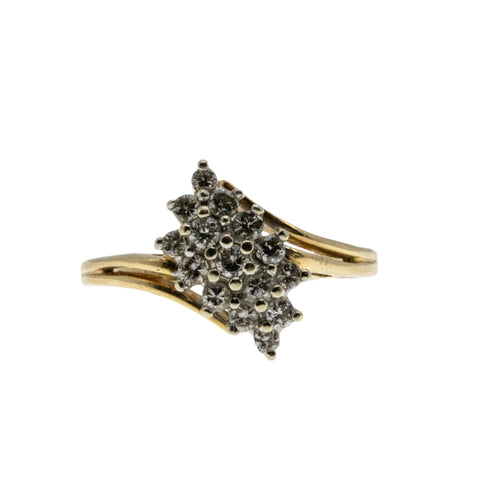 Marquise Elegance  - Vintage Retro 14K Gold Natural Diamond Bypass Cluster Ring (VR965)