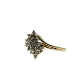 Marquise Elegance  - Vintage Retro 14K Gold Natural Diamond Bypass Cluster Ring (VR965)