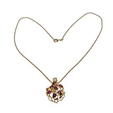 Splash Of Wine - Vintage Retro 14K Gold Ruby & Diamond Pendant & 10K Gold Chain (VP235)