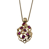 Splash Of Wine - Vintage Retro 14K Gold Ruby & Diamond Pendant & 10K Gold Chain (VP235)