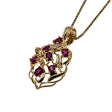 Splash Of Wine - Vintage Retro 14K Gold Ruby & Diamond Pendant & 10K Gold Chain (VP235)