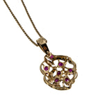 Splash Of Wine - Vintage Retro 14K Gold Ruby & Diamond Pendant & 10K Gold Chain (VP235)