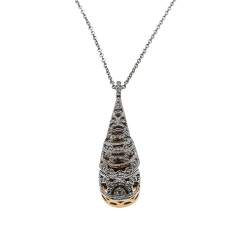 Tacori - Estate Signed 'Tacori' 18K White & Rose Gold Natural Diamond Teardrop Pendant & Chain (EP076)