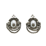 Vintage Elegance - Vintage Rhodium Plate Mabé Pearl & Crystal Rhinestone Dangly Earrings (VE428)