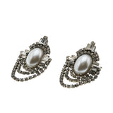 Vintage Elegance - Vintage Rhodium Plate Mabé Pearl & Crystal Rhinestone Dangly Earrings (VE428)