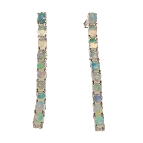 Colour Play - Estate Sterling Silver Natural Opal Linear Earrings (EE240)