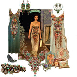 Michal Negrin - Vintage Victorian Revival Bronze Austrian Swarovski Crystal Rhinestone & Cloisonné Portrait Chandelier Earrings (VE414)