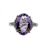 Lilacs & Lace - Estate Sterling Silver Natural Amethyst Floral Filigree Ring (ER247)