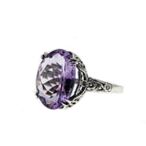Lilacs & Lace - Estate Sterling Silver Natural Amethyst Floral Filigree Ring (ER247)