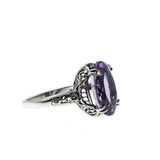 Lilacs & Lace - Estate Sterling Silver Natural Amethyst Floral Filigree Ring (ER247)